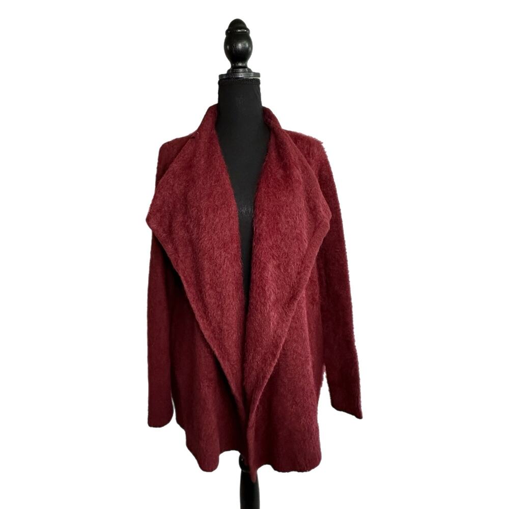 C22 Colleen Lopez Maroon Nylon Fuzzy Cardigan, XL